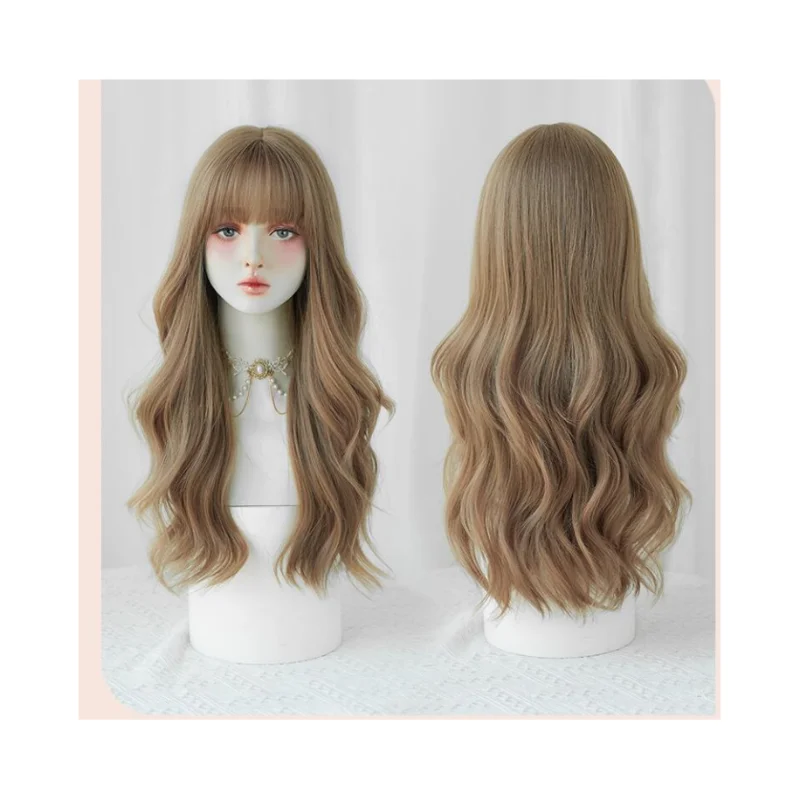 Light Brown Long Straight Heat Resitant Synthetic Hair Party Cosplay Costume Curly Wigs Peluca