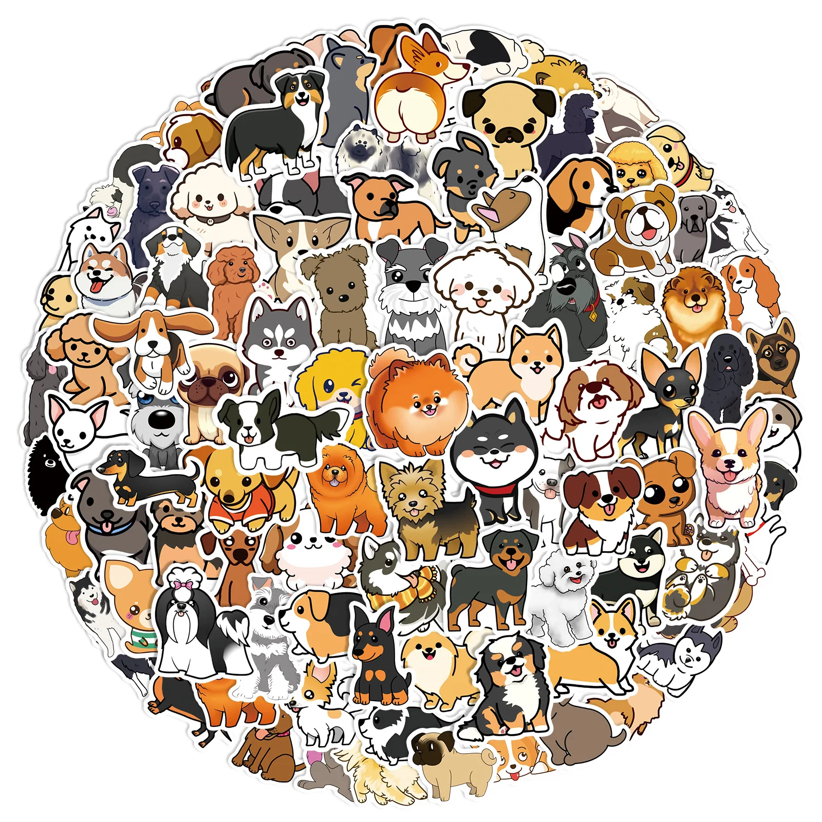 100PCS Cute Mix Dog Cartoon Animals Graffiti Stickers DIY Phone Guitar Laptop Notebook Suitcase Cup Waterproof Sticker Kids Toy