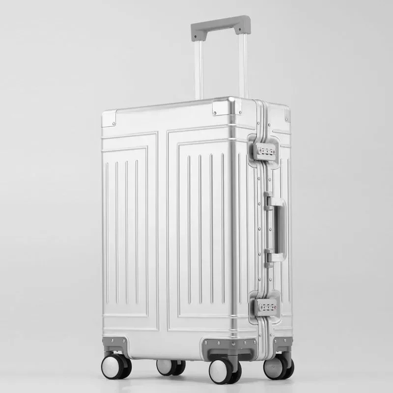 Large Capacity Aluminum Frame Pure Metal Suitcase All Aluminum Magnesium Alloy Luggage Business Travel Suitcase on Wheels