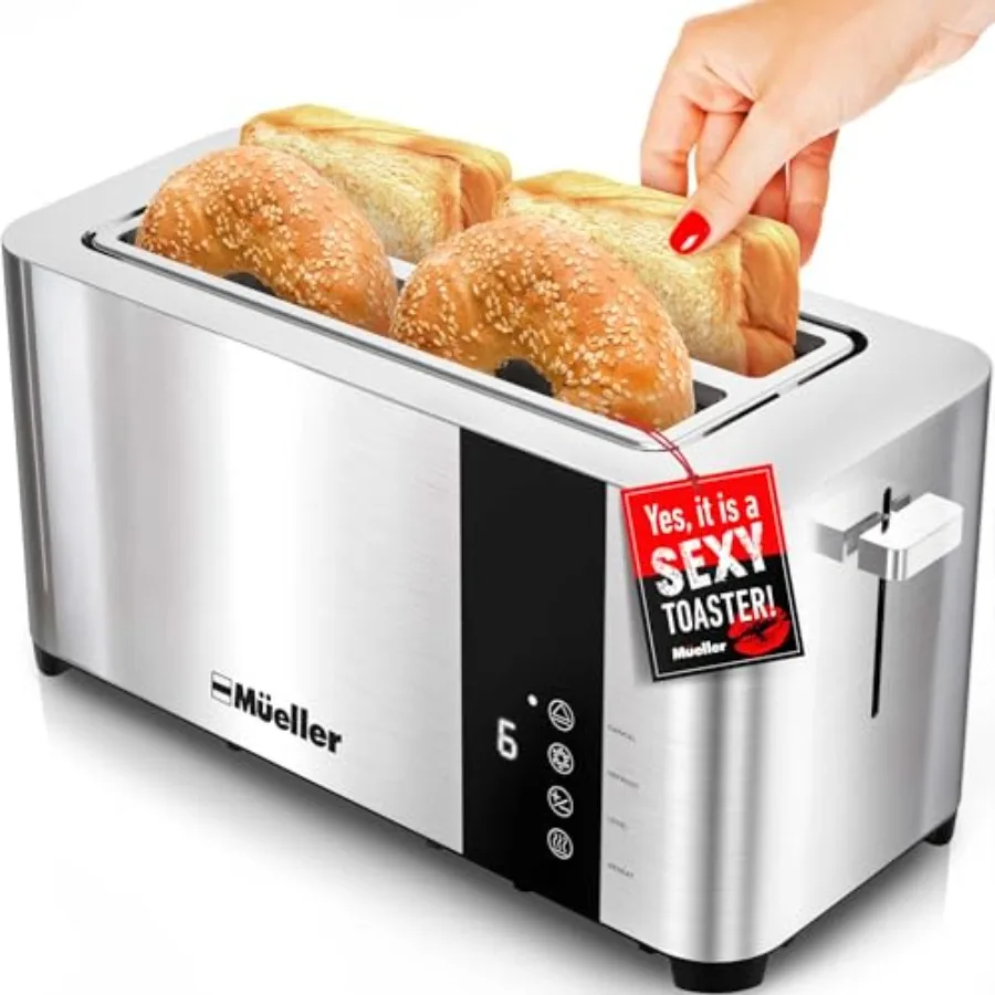

UltraToast Full Stainless Steel Toaster 4 Slice Long Extra-Wide Slots for Bagels and Waffles 6 Browning Levels LED Display Canc