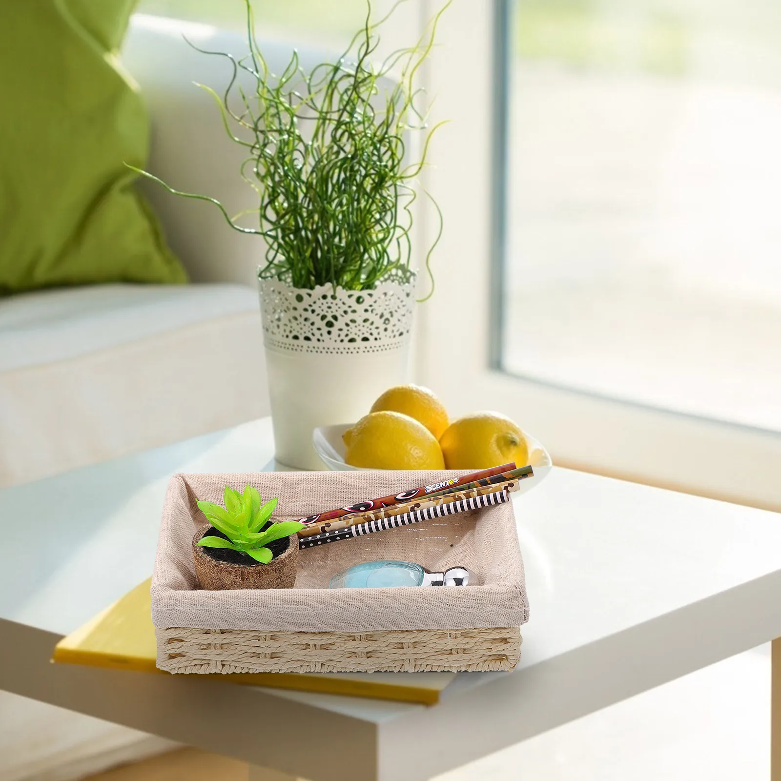 

1Pcs Household Storage Basket Twine Desktop Sundries Organizer Handwoven Small Container Natural Texture