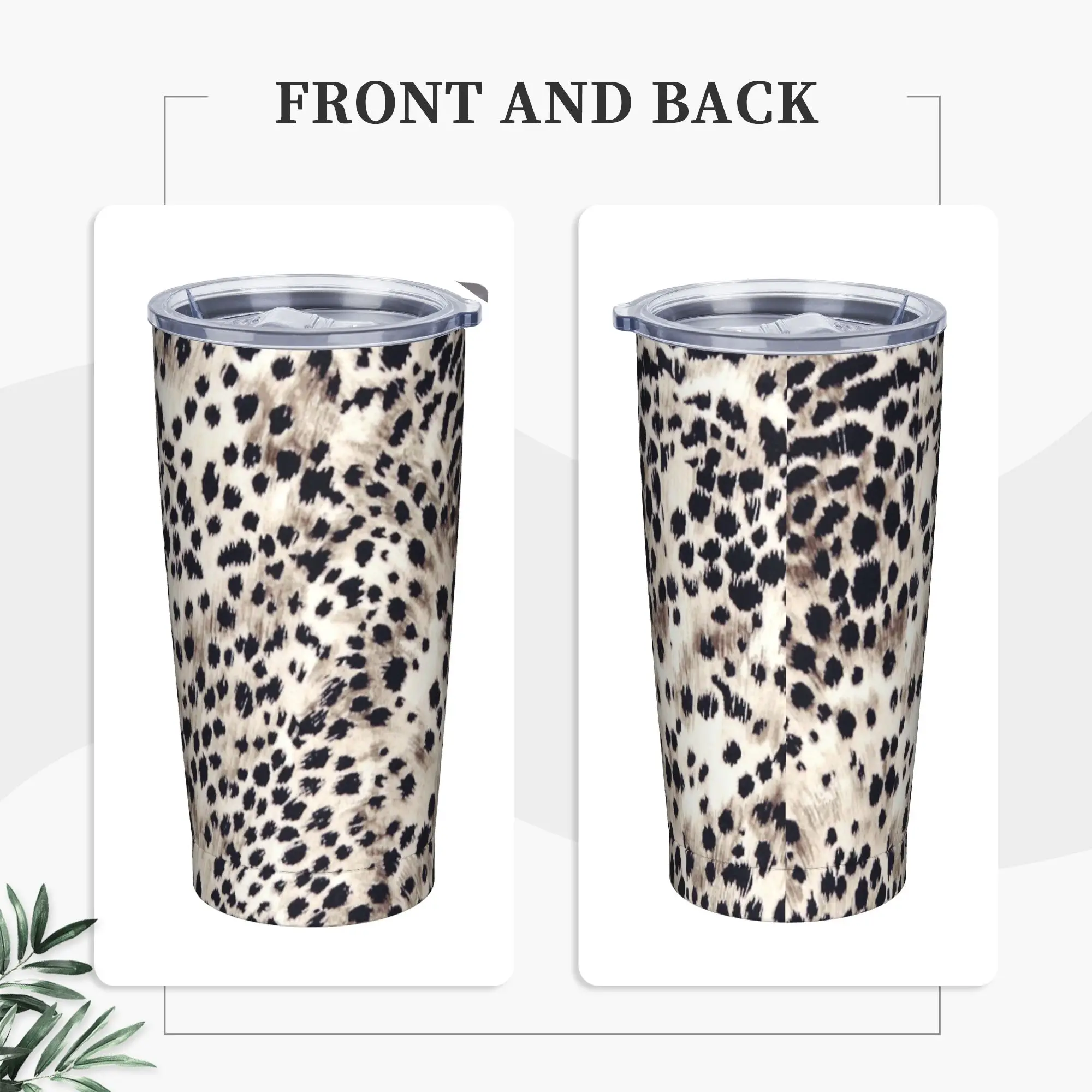 Fur Snow Leopard Tumbler Vacuum Insulated Leather Texture Pattern Thermal Cup with Lid Straw Smoothie Tea Mug Water Bottle, 20oz
