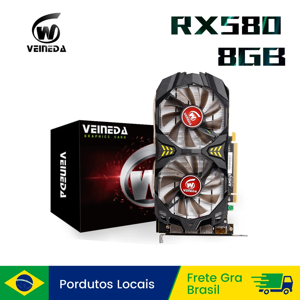 Placas gráficas Veineda RX 580 8GB 2048SP Placa De Video Gaming GDDR5 256Bit PCI Express 3.0 × 16 GPU rx580 8g