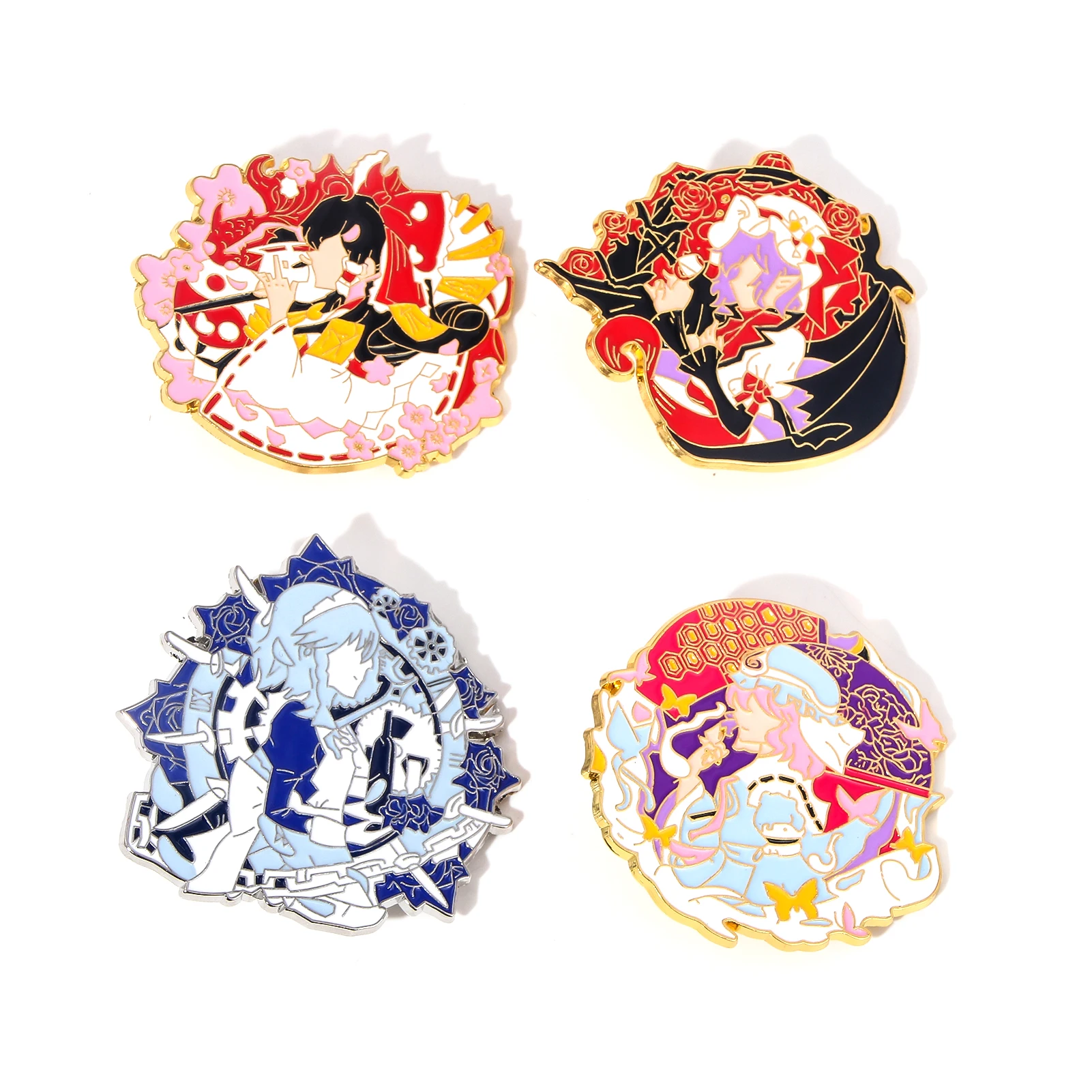 Anime Touhou Project Enamel Pins Brooch Hakurei Reimu Izayoi Sakuya Saigyouji Yuyuko Figure Badge Bag Lapel Pin Jewelry Gift