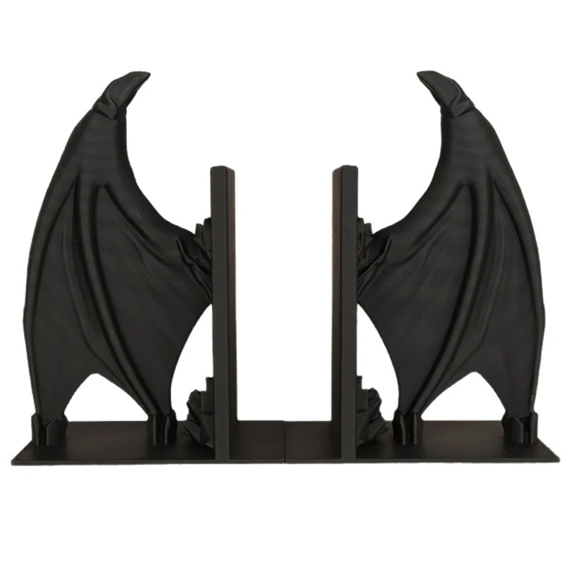 Bat Wing Bookends Set of 2 with Black Finish for Desk Storage, Shelf Support for Books, Notebooks, and Magazines in Offices F19E