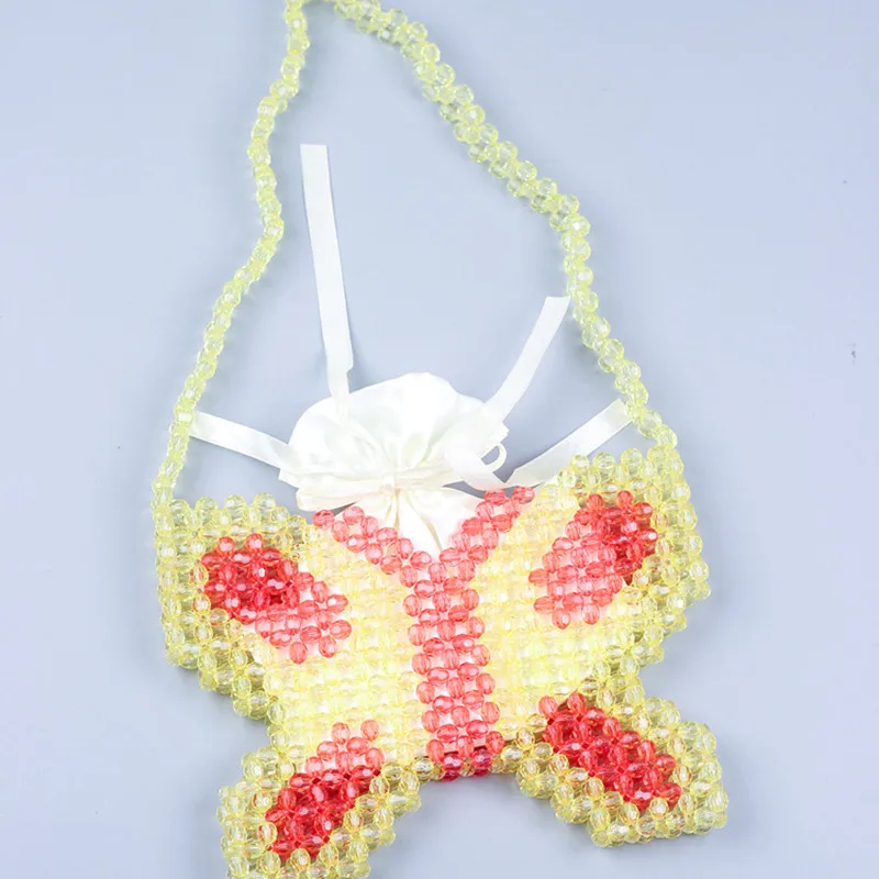 Creative cute butterfly type mobile phone mouth red envelope handmade acrylic beaded braided female shoulder bag