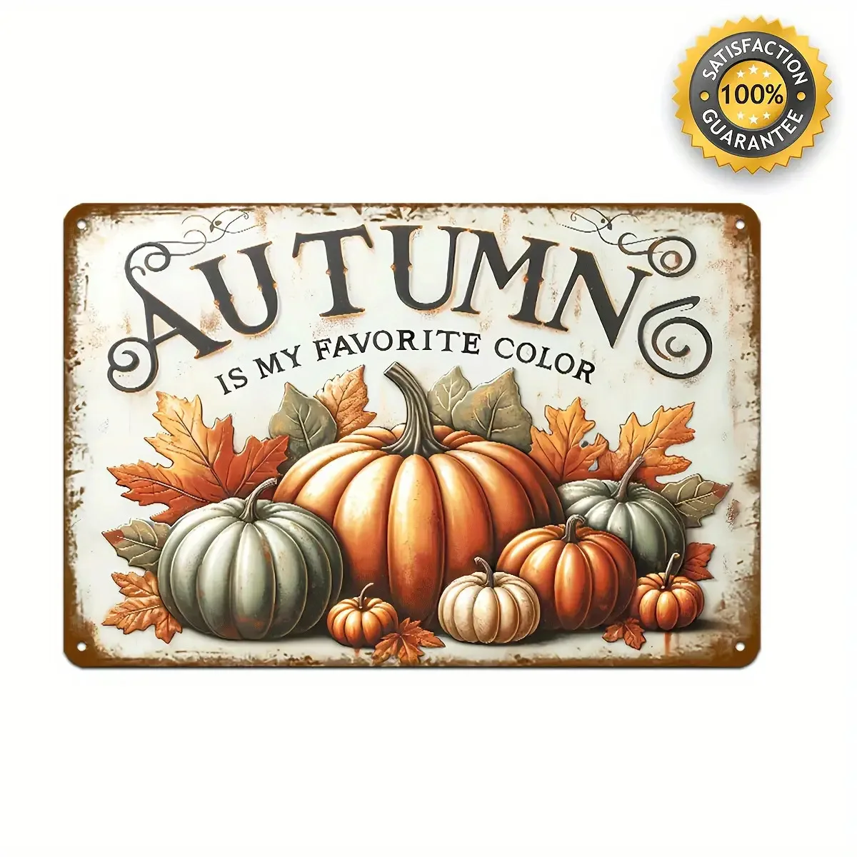 Autumn Pumpkin Metal Wall Art Sign - Rustic Fall Decor with 