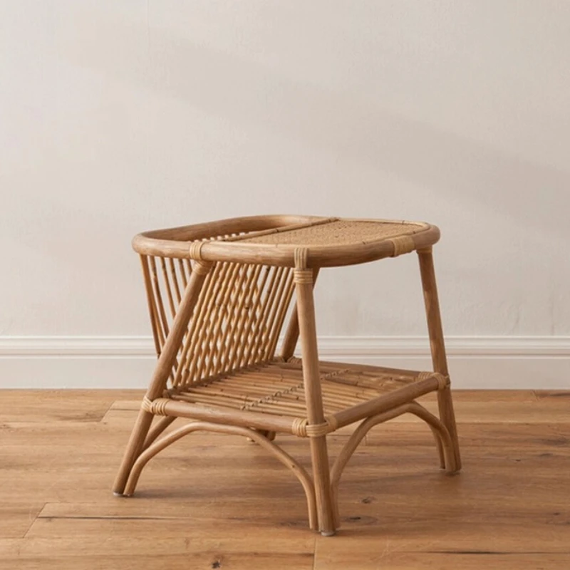 Rattan Side Cabinet with Magazine Rack,‌Bohemian Square Woven tea Table,Vacation Rental End Table,Modular Nesting Sofa SideTable