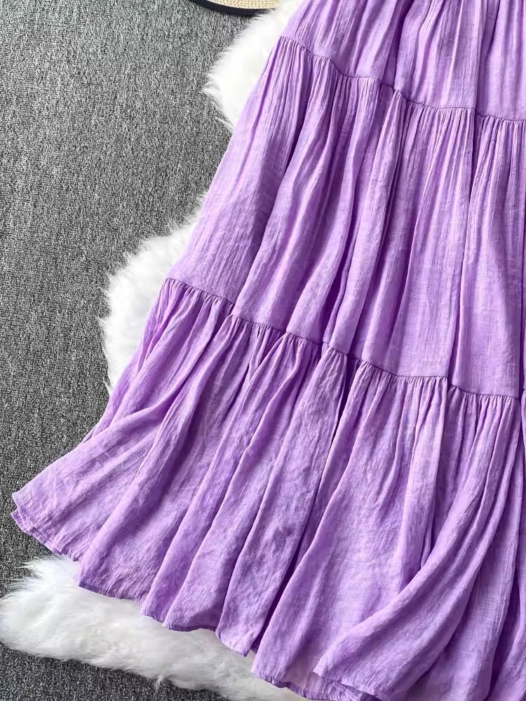 REALEFT Bohemia Plisowane Spódnice Damskie 2026 Nowe Eleganckie Spódnice Maxi w Jednolitym Kolorze z Wysokim Stanem, Patchworkowe, w Kształcie Litery A, Długość do Kostek