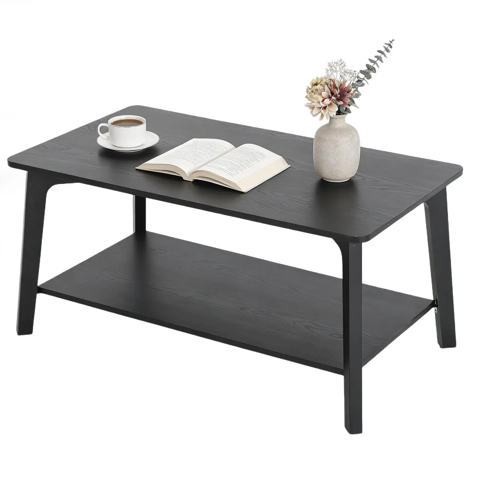 Mid Century Modern 2 Tier Coffee Table With Storage Black image 6