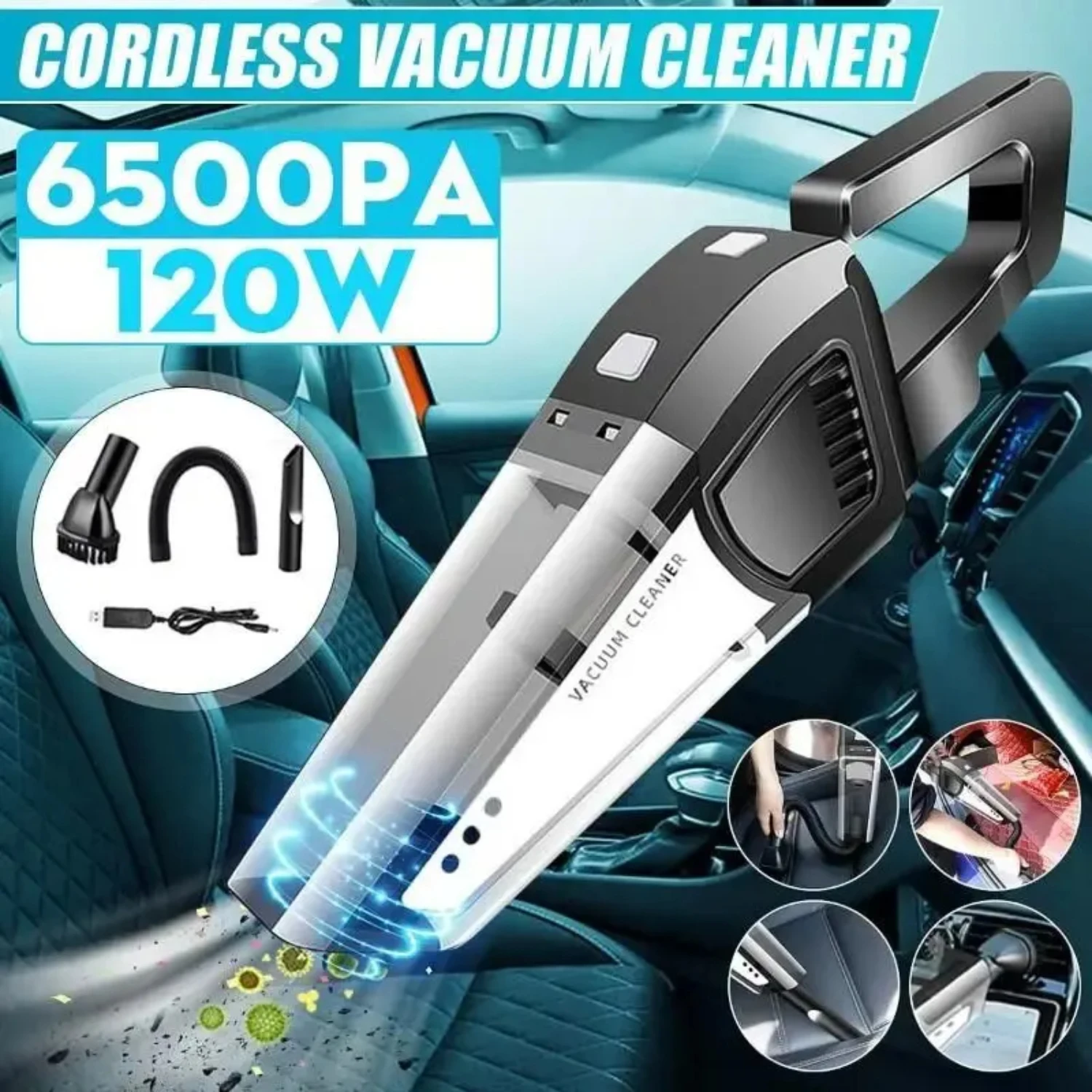 

Reliable, Compact, and Portable High-Powered Cordless Rechargeable Vacuum Cleaner with Powerful 4500Pa Super Suction for Maximum