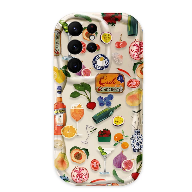 الفاكهة النبيذ الليمون قضية الهاتف لسامسونج غالاكسي S25 S24 الترا S23 S22 S21 S20 زائد FE A56 A36 A26 A17 A07 سيليكون الغطاء الخلفي