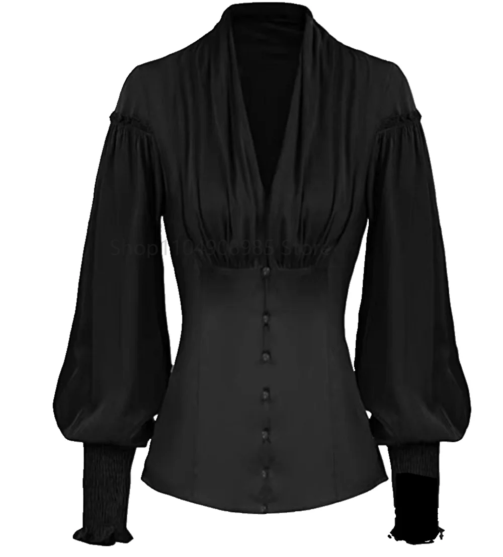 

Women Renaissance Shirt Long Sleeve V-Neck Tops Victorian Vintage Blouse Elegant Work Casual Loose Tops 2025