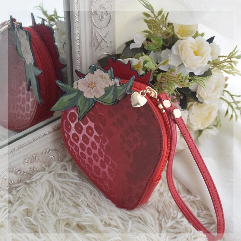 Erdbeerförmige Lolita-Mädchen-Handtasche, Japanische Süße Niedliche Münzbörse, Damen-Geldbörse mit Buchstabenstickerei und Reißverschluss – Detail 3