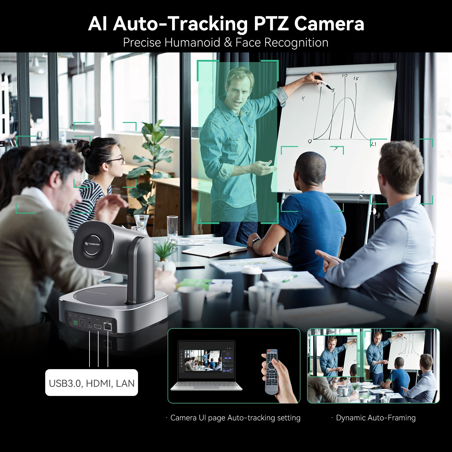 Zoom AI Auto Tracking HD-MI LAN Live Streaming PTZ Camera Joystick Controller for Chruch Concert Sports Events