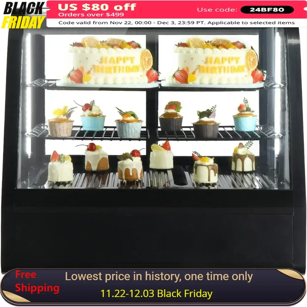 Pastry Display Case W/LED, 3.5 Ft Refrigerated Display Case Commercial Refrigerator & Auto Defrosting, Refrigerator Display Case