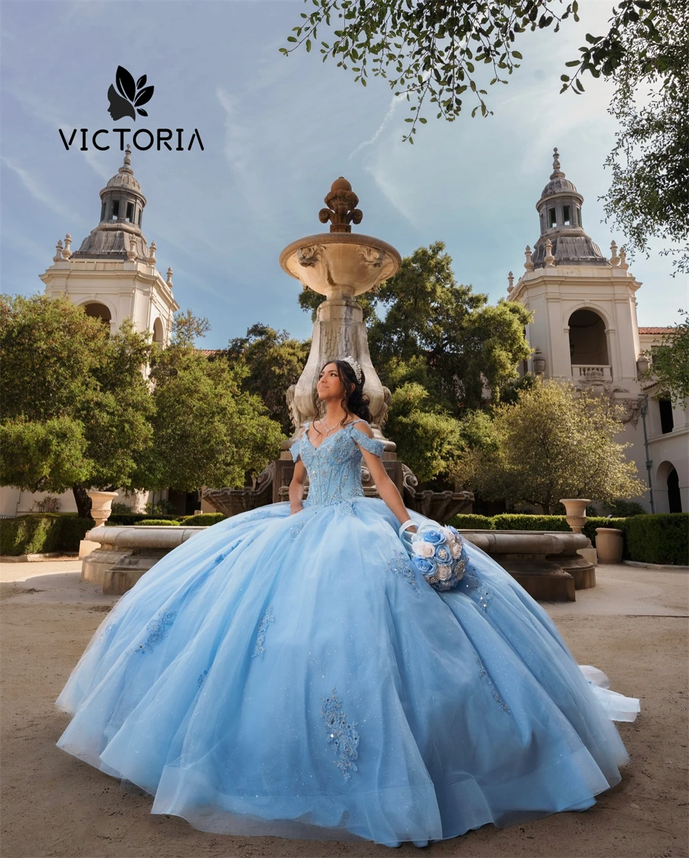 Blaue Spitze Applikation von der Schulter 15 Kleid Quince anera 2024 Prinzessin Ballkleid Quitte Kleid formelle Anlass Kleid süß 16