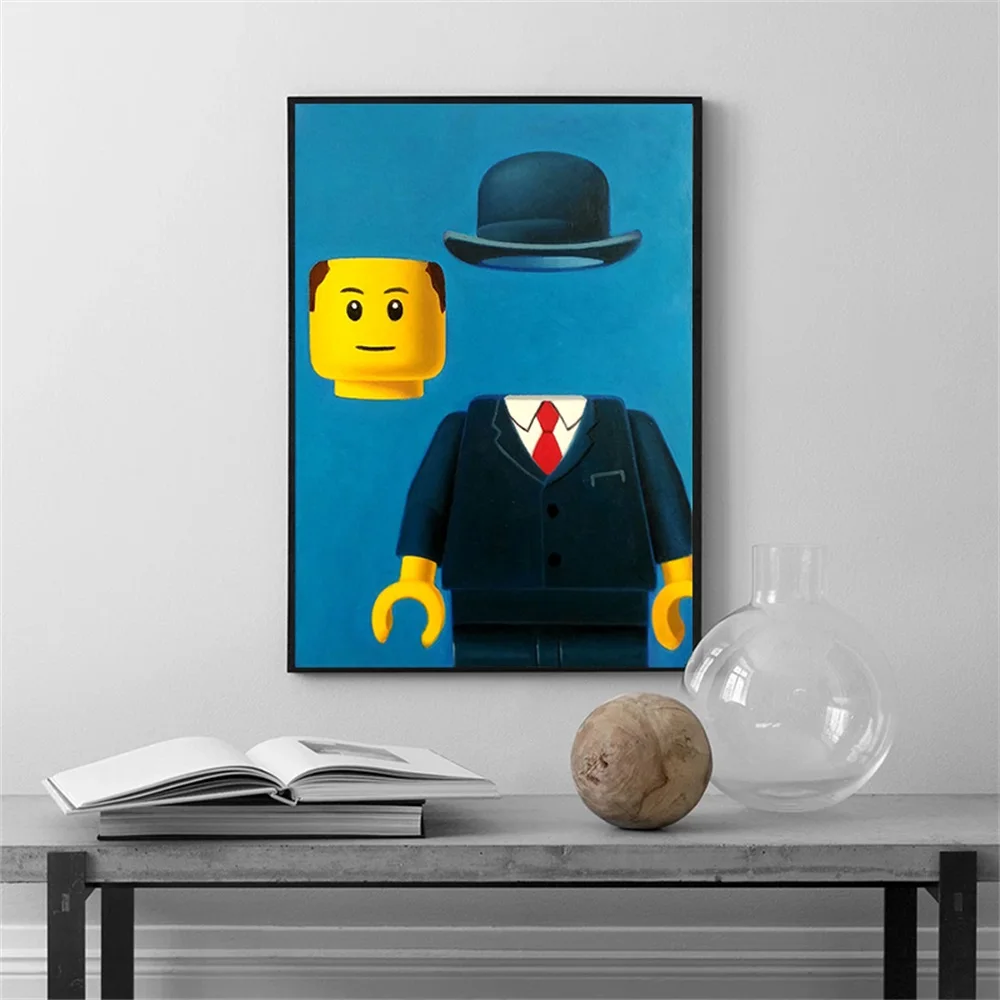 Abstrakcyjna zabawna Mona Lisa Legos plakat i druki kreskówka słynny obraz na płótnie dekoracja ścienna do pokoju dziecięcego