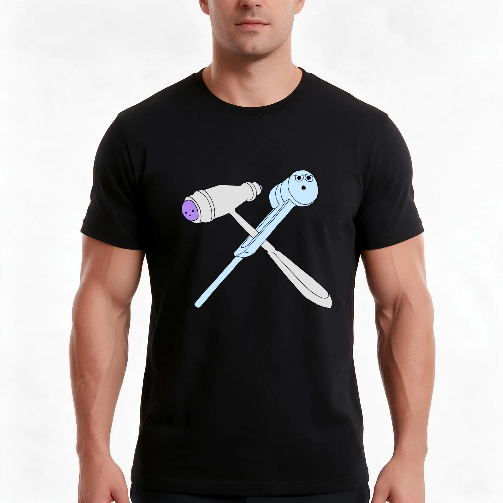 Cute Reflex Hammer and Tuning Fork T-Shirt, Summer Casual Cotton Tee, Oversized Streetwear Tops, Vintage Graphic Print