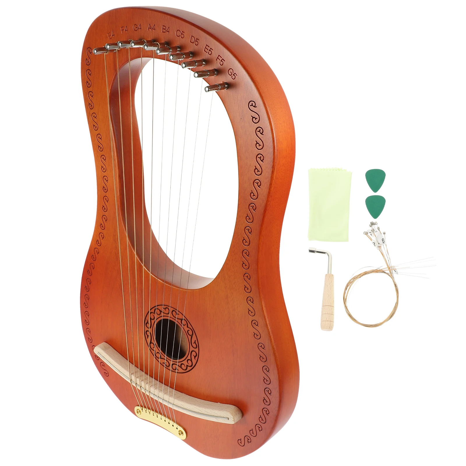 

10 String Lyre Harp Wood Body Hand Polished Retro Style Original Color Random Accessories Kids Beginner Musical Instrument