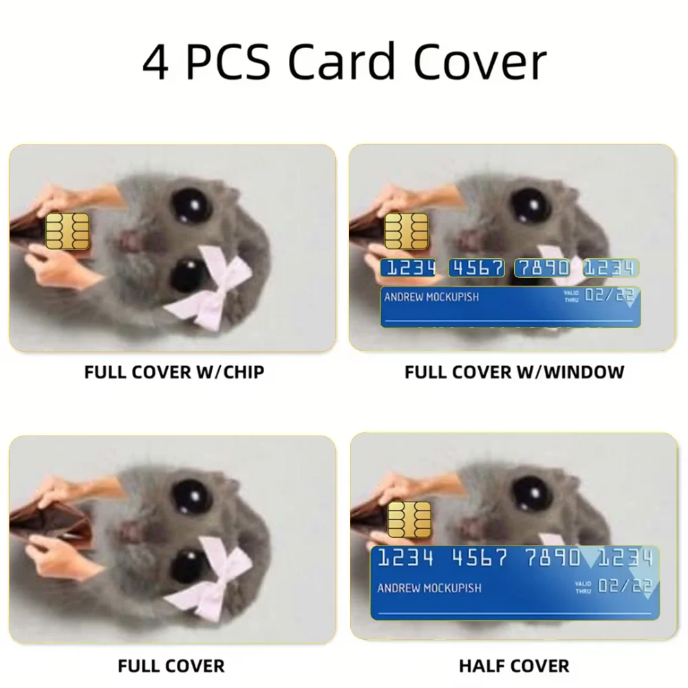 Funny Sad Hamster Meme Stickers For Debit Bank Credit Cards Metro Bus Pass Sticker Decoration Cover 4PCS Card Skin