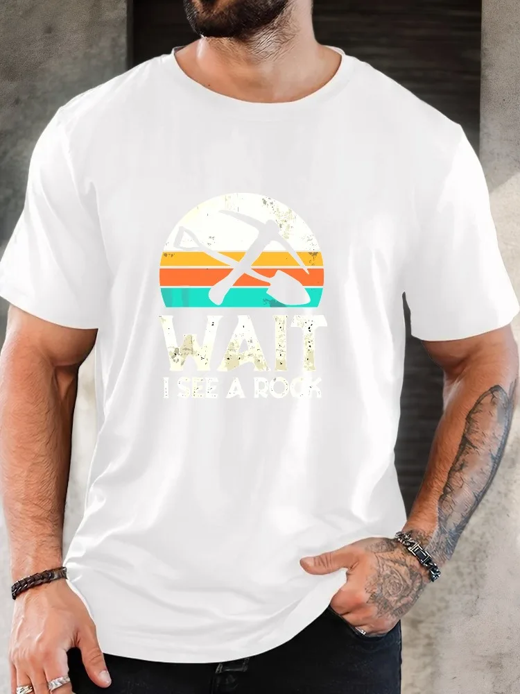 Men Black Crew Neck Tee Retro Sunset Pickaxe Shovel Wait I See A Rock Geology Rockhounding Graphic Soft Short Sleeve Mineral Hun