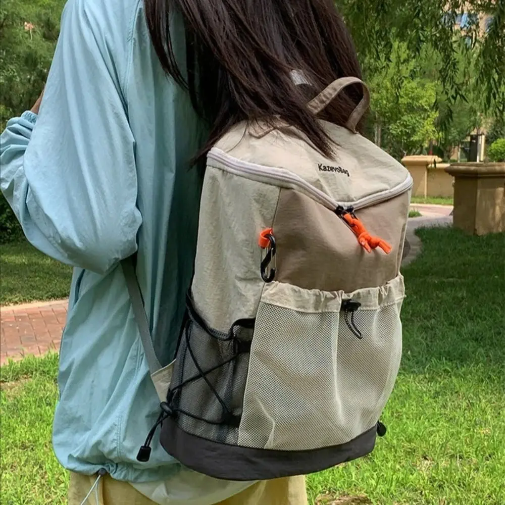 Multiple Pockets Travel School Bag Nylon with Drawstring Outdoor Backpack Large Capacity Lightweight Hiking Backpack