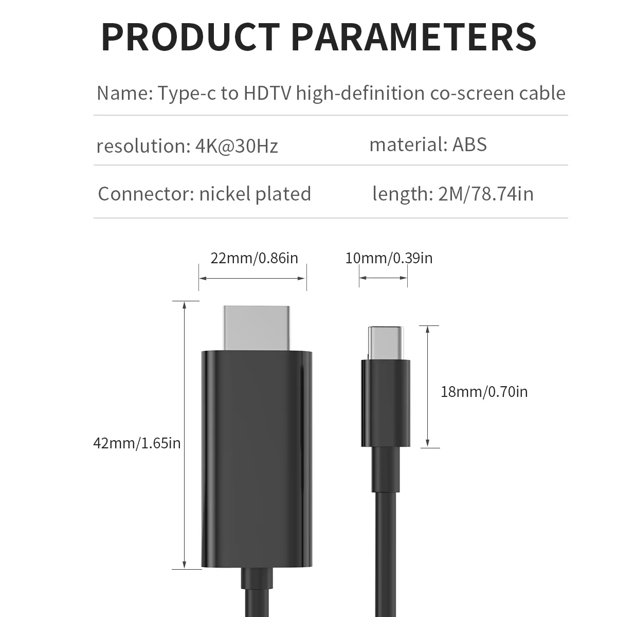 USB C to HDMI Cable (4K@30Hz) 6.6FT, Type C to HDMI Adapter Thunderbolt 4/3 to HDMI for Home Office for iPad Pro XPS, Galaxy S23