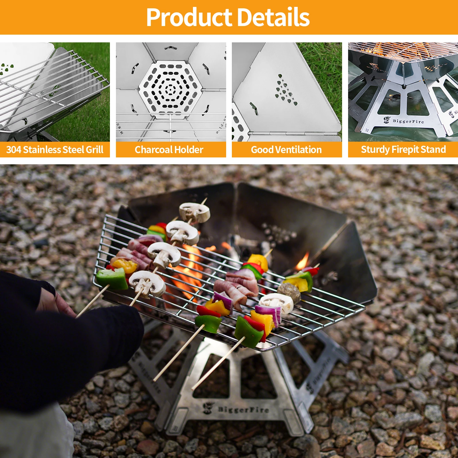 

Портативный складной костра из нержавеющей стали, уличный гриль-барбекю для кемпинга с быстрой сборкой, стойка для барбекю, прочная сетка для кемпинга