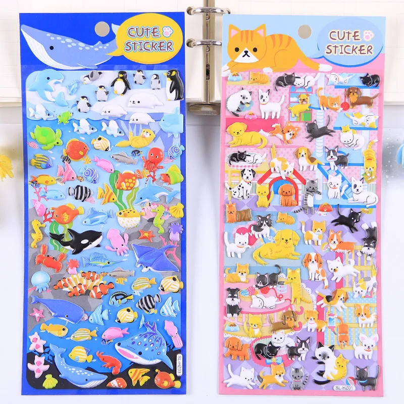 Kawaii Animal Party Sea World 3D Puffy Sticker Cute Stickers Sheet Scrapbooking Diy Decor Stationery Album Sticker Gift Kids