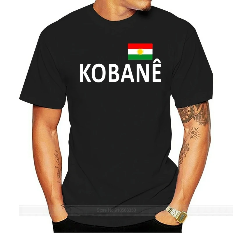 Kobane Womens T-SHIRT-Text Flag-Size S to XL-Black-Kurdistan KOBANI cotton tshirt men summer fashion t-shirt euro size