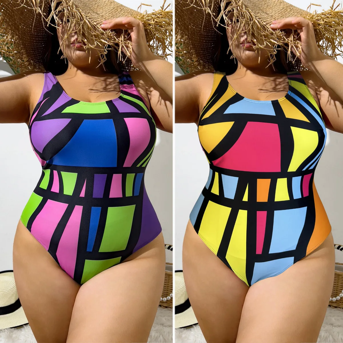 2025 New Arrival 4XL Plus Size Women's Sexy One-Piece Swimsuit Modest Bathing Suit for Curvy Ladies Tummy Control Swimwear