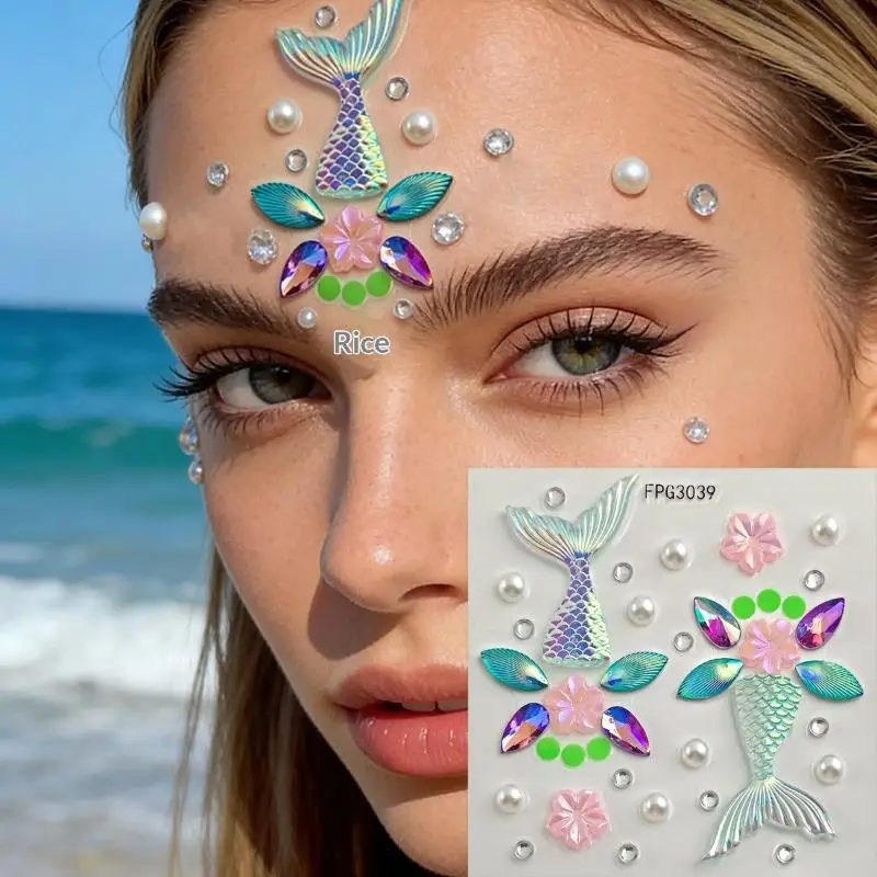 Glänzende Strass-Gesichtsjuwelen-Aufkleber Selbstklebend Schillernd Für Festival Rave Halloween Cosplay Make-up – Detail 5
