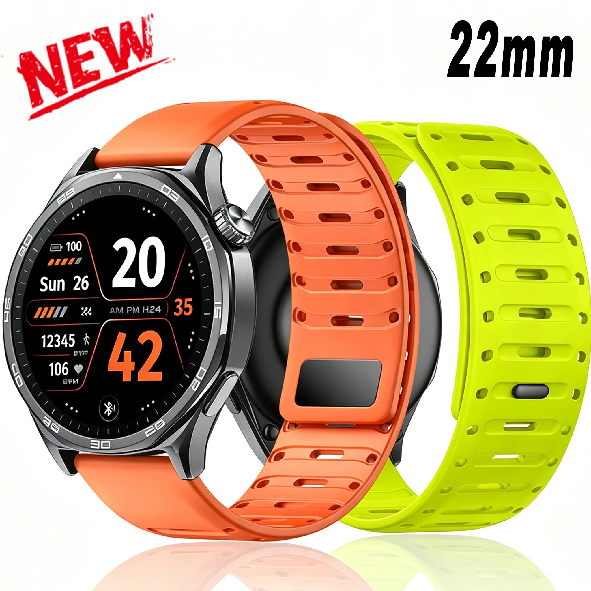 22mm Soft Silicone Band for Huawei Watch GT7/GT6pro/5pro/4pro 46mm Magnetic Strap for Garmin Forerunner 970 570 S70 745 965 47mm