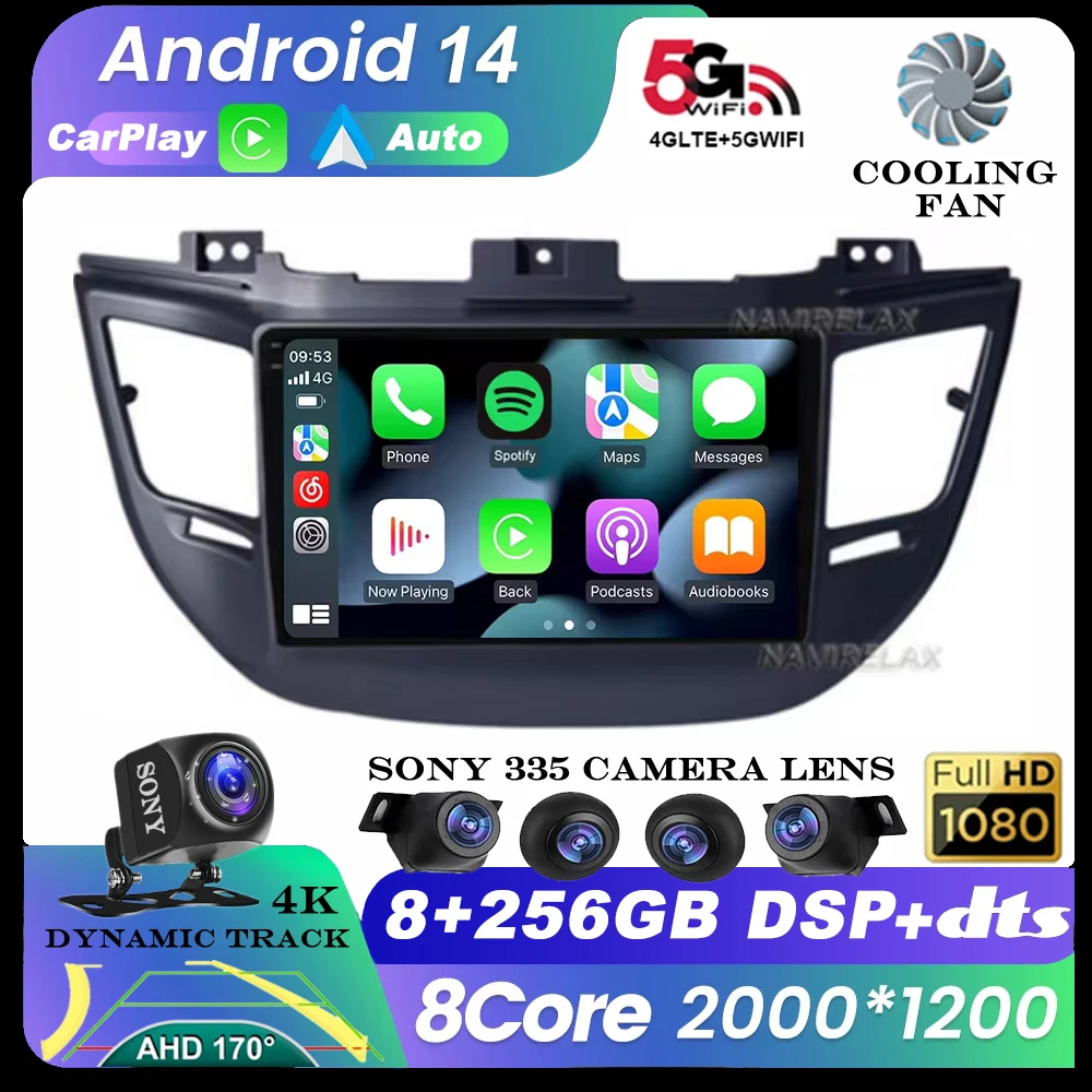 Android 14 Car Radio For Hyundai Tucson IX35 3 2015 2016 2017 2018 DSP 2Din Multimedia Video Player Navigation GPS 4G WIFI QLED