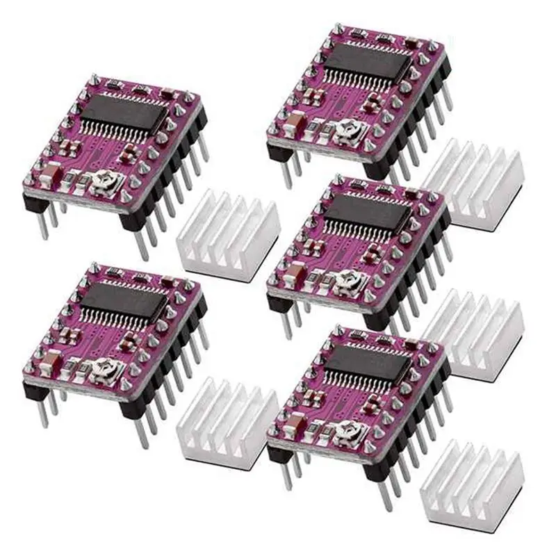 AT02-5Pcs Stepper Motor Driver Board Stepstick DRV8825 Stepping Driver Controller Step Engine Module Radiator Heat Sink Easy To
