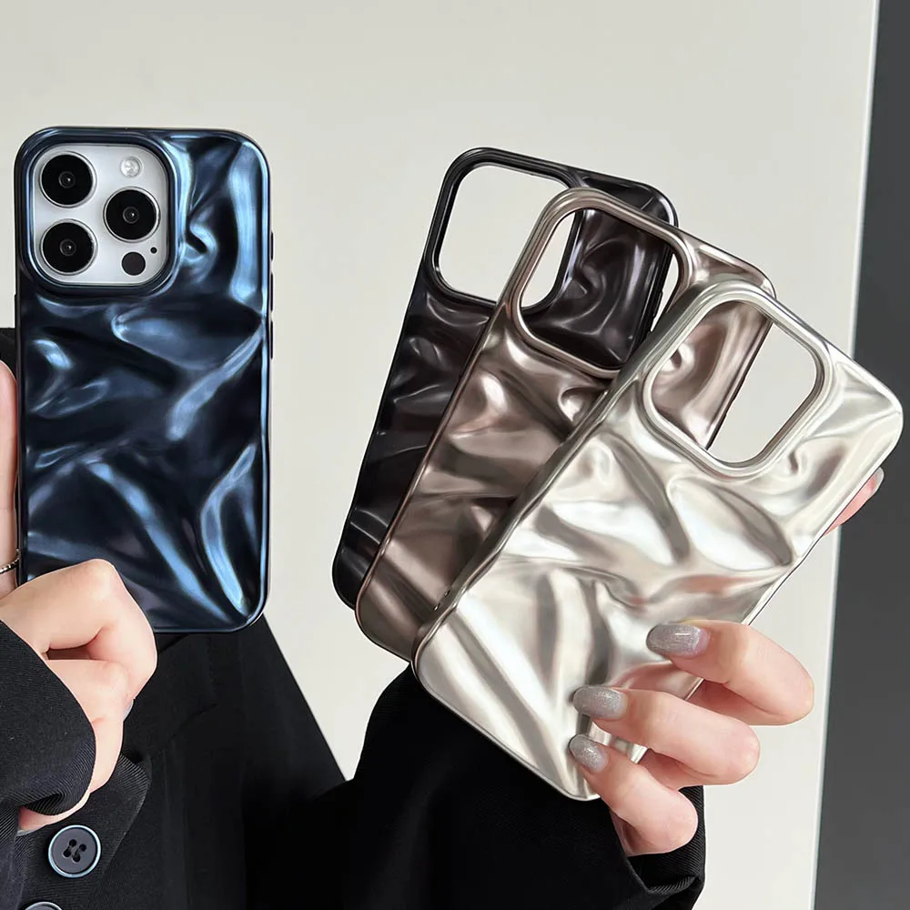 Luxury 3D Fold Wrinkle Case For iPhone 17 Air 16 Plus 15 14 13 12 Pro Max 11 Soft TPU Bumper Protection Phone Back Cover