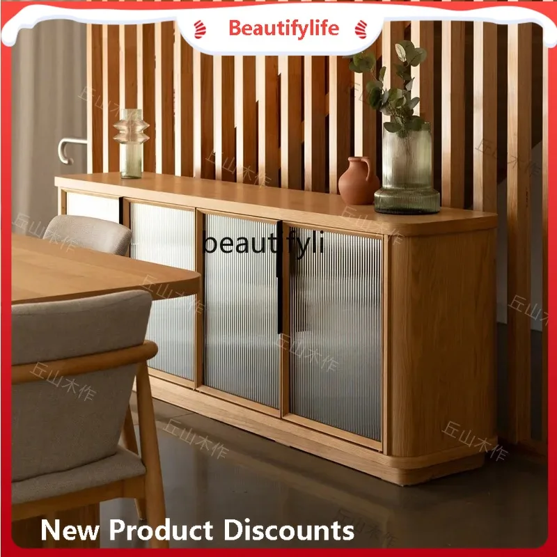 

A357 North American White Oak Sideboard Cabinet Simple Modern Living Room Tea Cabinet Solid Wood Changhong Show Case Silent Styl