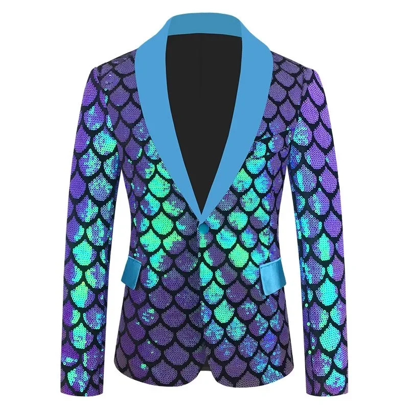 

Z296Sequined shiny men's suit jacket host dress dance costume bar