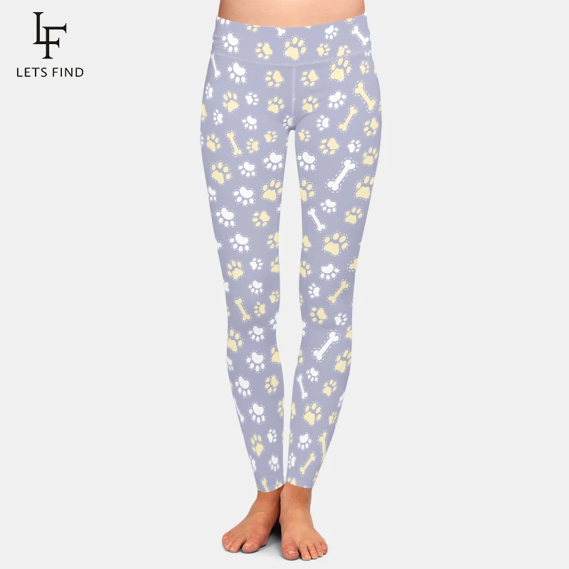 LETSFIND-pantalones de Fitness de alta calidad para mujer, mallas de cintura alta con estampado Digital 3D de pata de perro y huesos