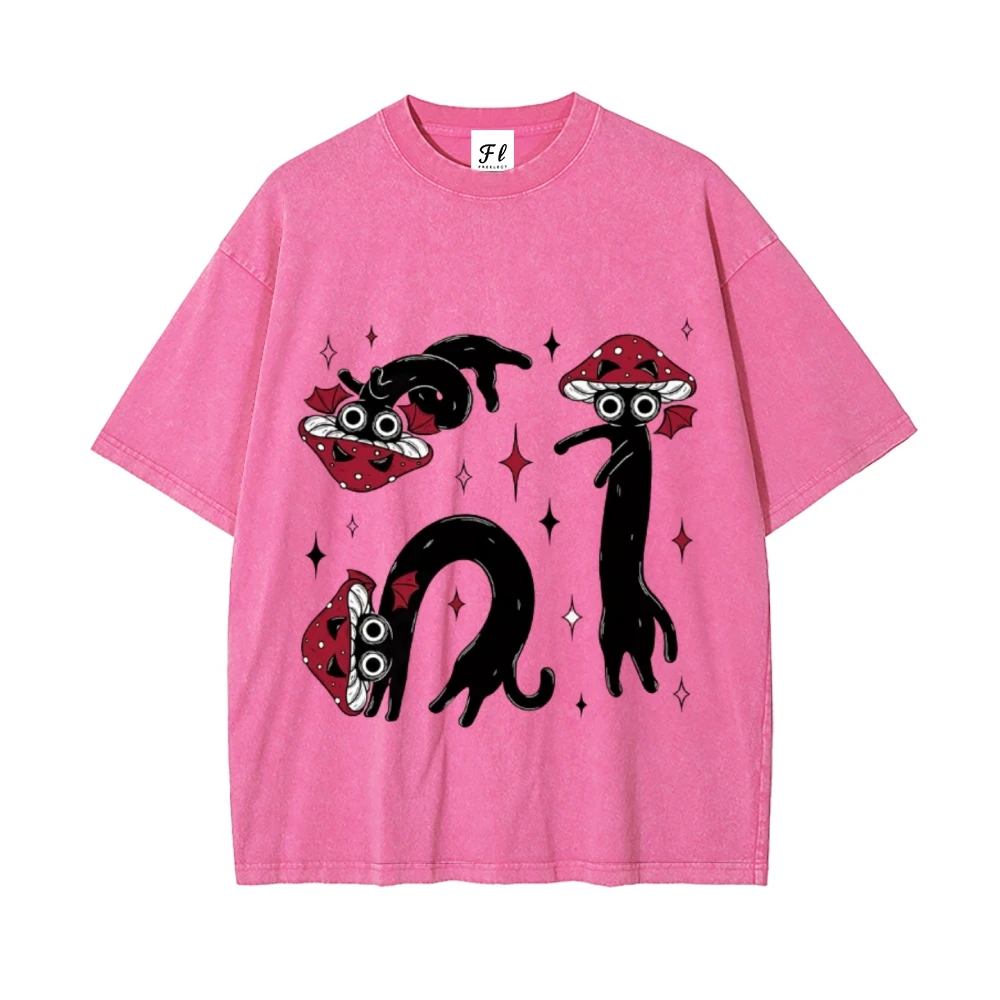 

Summer Soft Y2k Clothes Graphic Tees With Cute Mushrooms 100% Cotton Short Sleeve O Neck Comfort Street Wear Women Clothing