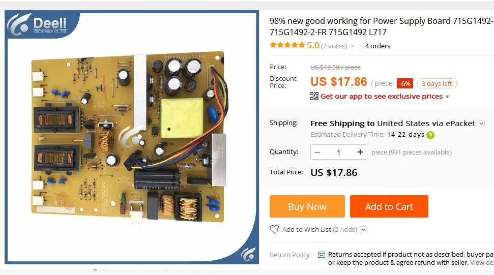 العمل الجيد للوحة إمداد الطاقة المستعملة 715G1492-2 715G1492-1-ACR 715G1492-2-FR 715G1492 L717