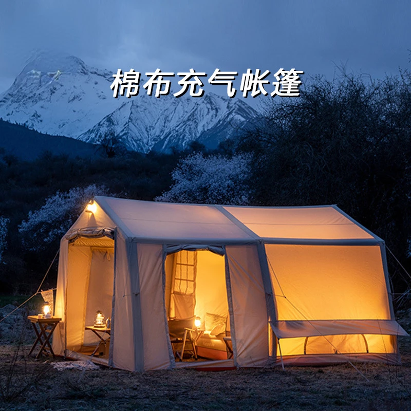 Retro camping cotton tent outdoor thickened rainproof camping tent one bedroom one living room quick open inflatable tent