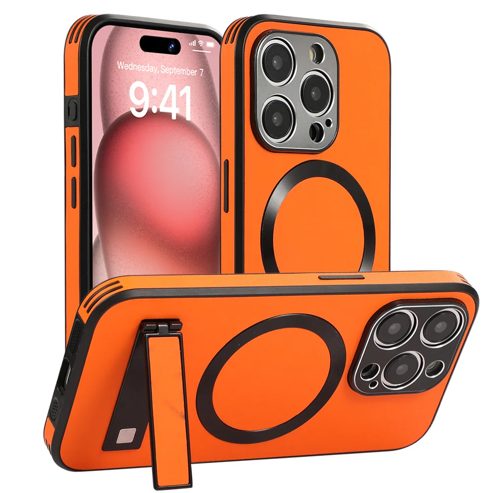 Luxuriöse magnetische Lederhülle mit Ständer für iPhone 18 17 16 15 14 11 12 13 Pro Max, kabelloses Laden für Magsafe, stoßfeste Abdeckung – Detail 16