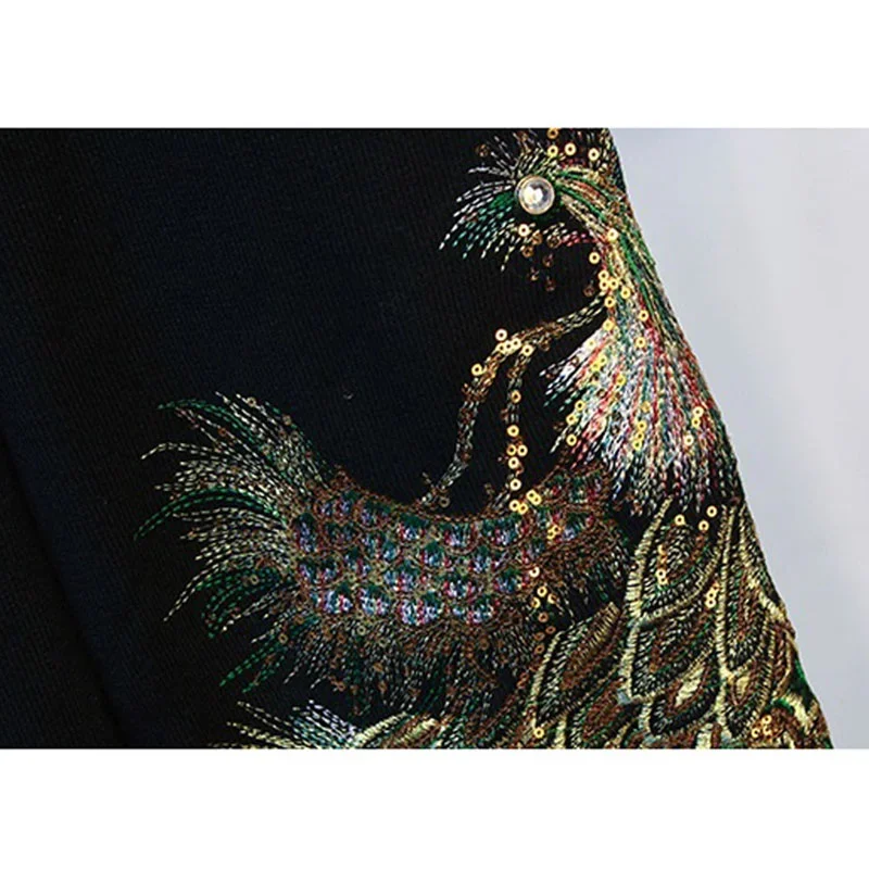

Весенняя вышивка бисером и блестками павлин женский черный вязаный спортивный костюм наряды пуловер с длинными рукавами брюки-карандаш вязаные комплекты из 2 предметов