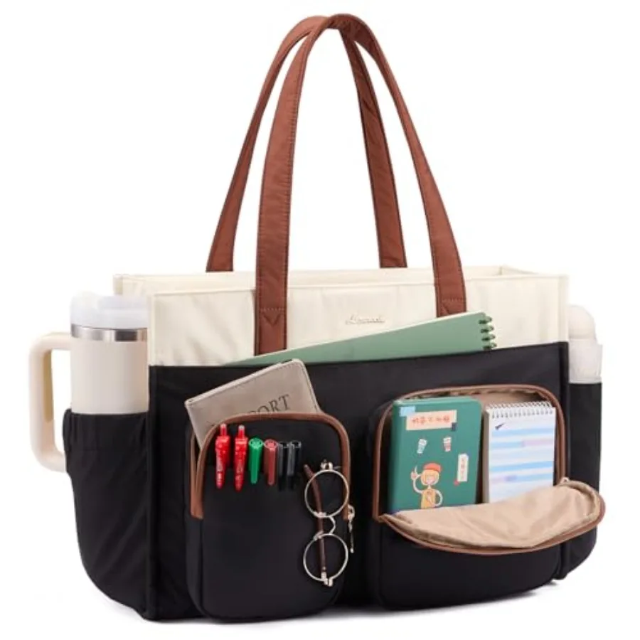 LOVEVOOK Teacher Tote Bag for Women, Multi-pocket Laptop Bag with Large Cup Holder, Nurse Bags Work Travel Computer Handbag