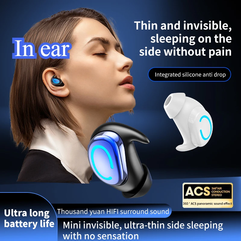 Bluetooth Earphones Q9 Single Ear In Ear Sports Invisible Mini Sleep Sports Heavy Bass Waterproof Call Function Breathing Light