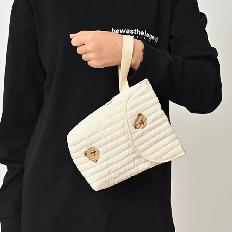 Embroidered Cotton Baby Diaper Bag Washable Mummy Bag Bottle Nipple Nappies Storage Pouch Stroller Hanging Bag
