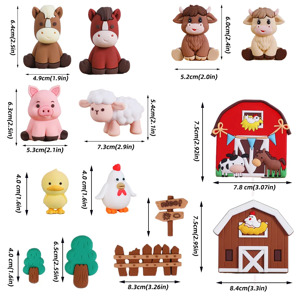 Farm Animal Themed Cake Topper Cow Pig Cattle Shape Rustic Dessert Ornament for Barnyard Baby Shower Kids Party Decor Supplies