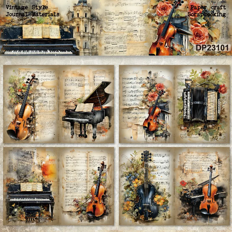 KLJUYP 8sheets A5 size Piano Guitar Scrapbooking patterned paper Fancy Card Pack Light weight Craft Paper Card